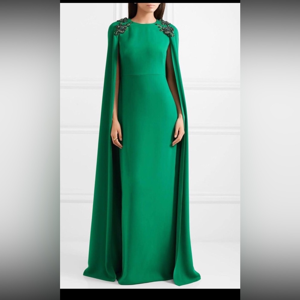 Marchesa Green Jewel Cape Gown